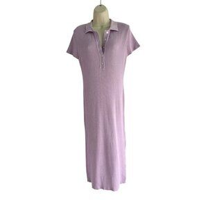 House of Harlow 1960 Woman's Sz L Lavender Lilac Ribbed Knit Polo Midi Dress